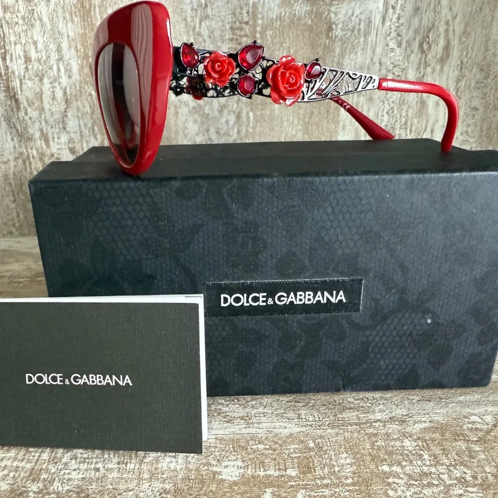 DOLCE & GABBANA SICILIAN CAT EYE SUNGLASSES IN BURGUNDY COLOR - Picture 2 of 7